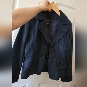 Women's Navy Real Suede Blazer Jacket